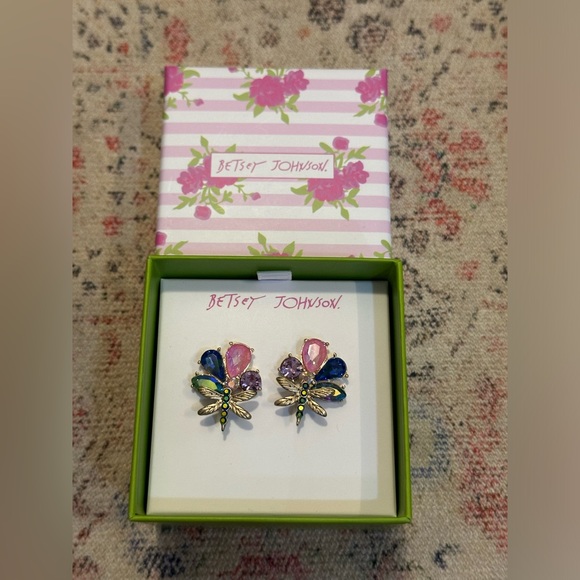 Betsey Johnson Dragonfly Rhinestones Stud Sparkly Insect Earrings - Picture 3 of 5
